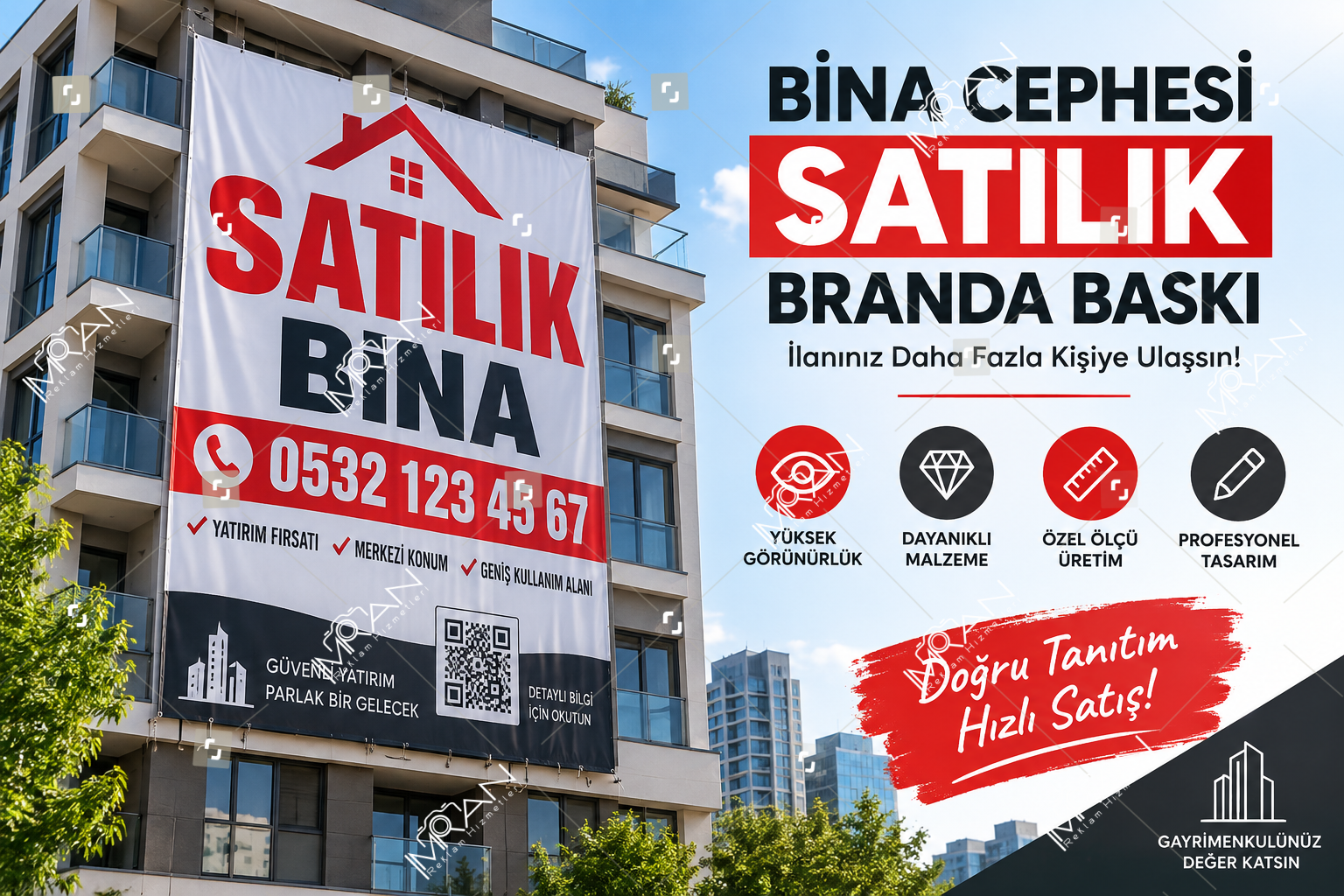 Bina Cephesi Satılık Branda Baskı