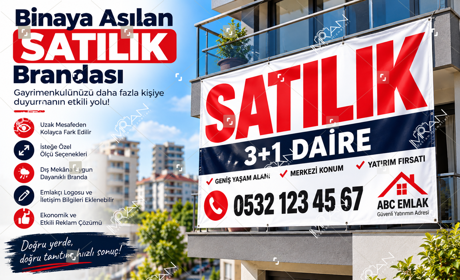 Binaya Asılan Satılık Brandası
