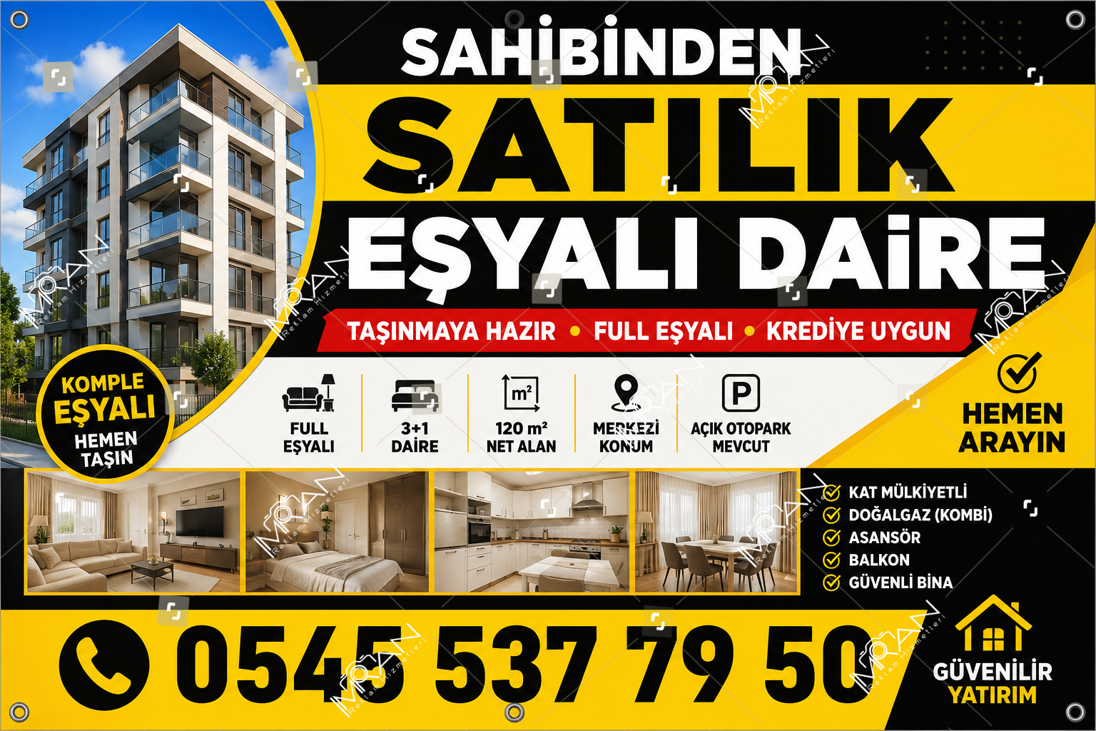 Sahibinden Satılık Eşyalı Daire Branda Afişi